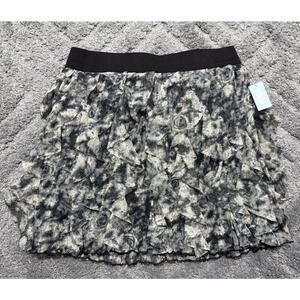 STUDIO Y SIZE Medium Black/Gray Tiered ruffle Black Elastic Band Short Skirt New